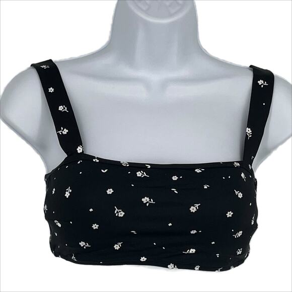 Bandeau Bikini Swimsuit Top in Black with White Floral Size Small - Picture 3 of 5